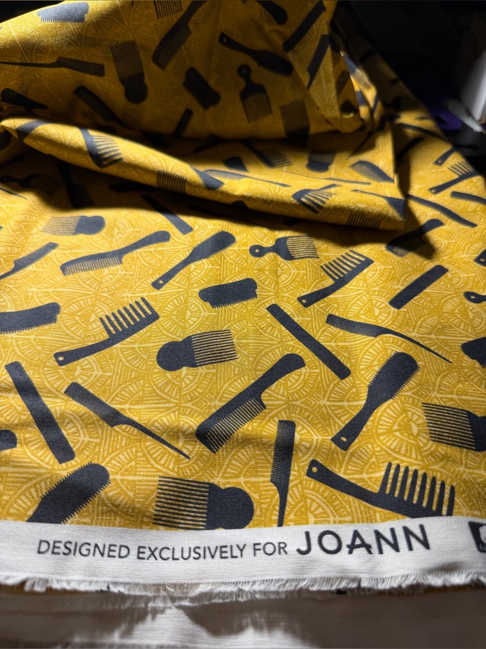 Barber Shop Hair Salon Fabric African American Comb Yellow Print Cotton 3 Yards